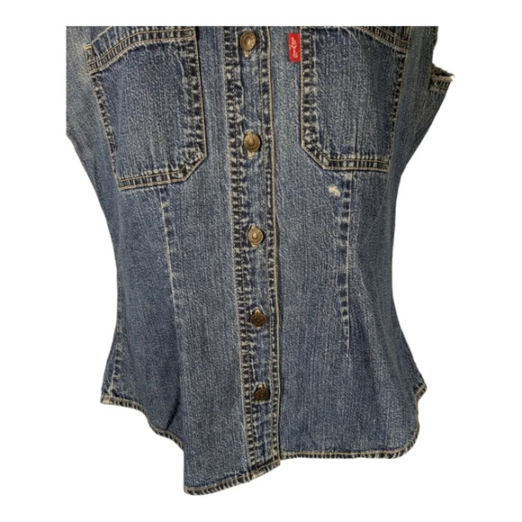 Levi's Strauss & Co. Blue Denim Jean Work Shirt Vest Button Down S - Picture 3 of 9